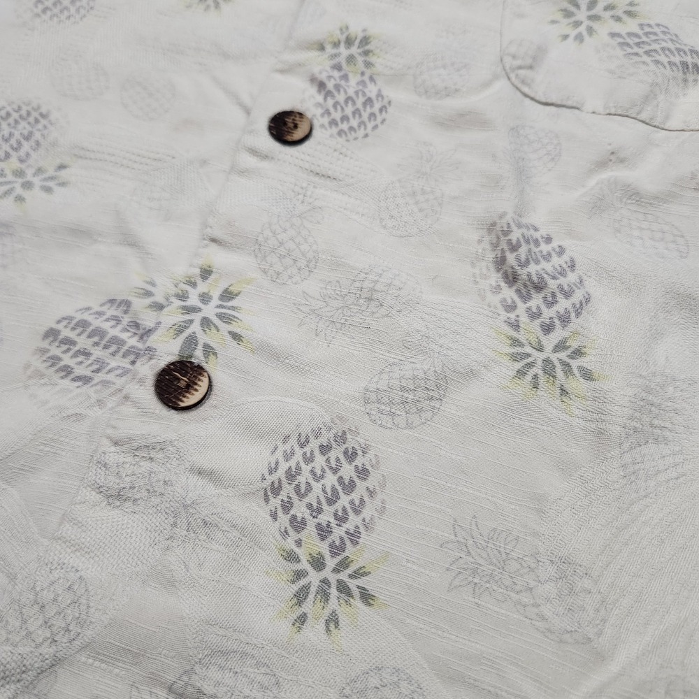 Tommy Bahama Mens Large Ivory Tropical Pineapple 100% Silk Button Front Shirt * - Picture 3 of 12